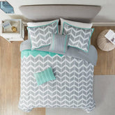FastFurnishings King Grey White Aqua Chevron Set